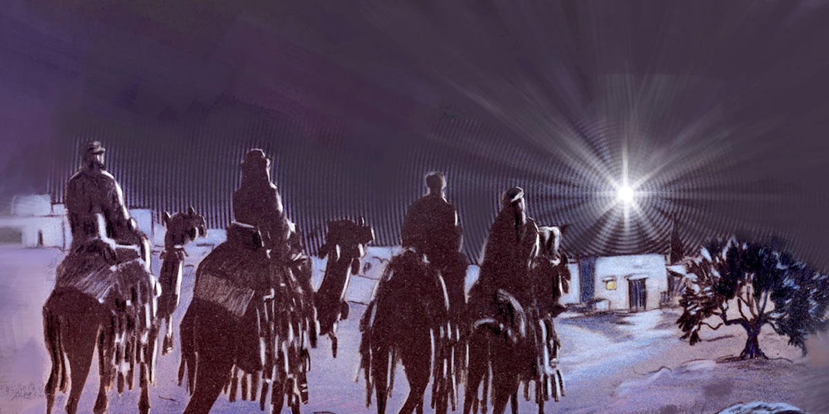 Các nhà chiêm tinh đi theo ngôi sao đến nơi Giô-sép, Ma-ri và Chúa Giê-su đang ở