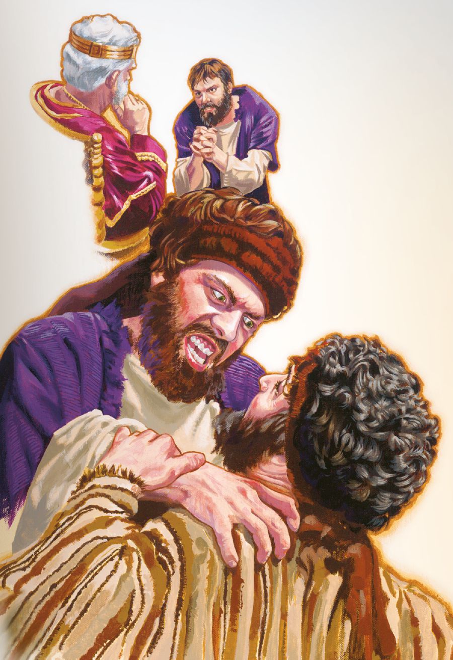 Một đầy tớ nài xin vua cho thêm thời gian để trả nợ, nhưng sau đó ông ta túm cổ người đầy tớ đồng bạn