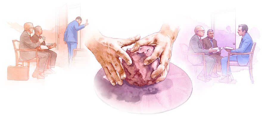 Để minh họa cho việc được Thợ Gốm Vĩ Đại uốn nắn, một nam tín đồ bỏ đi khi hai trưởng lão cho lời khuyên nhưng sau đó anh trở lại nói chuyện với họ