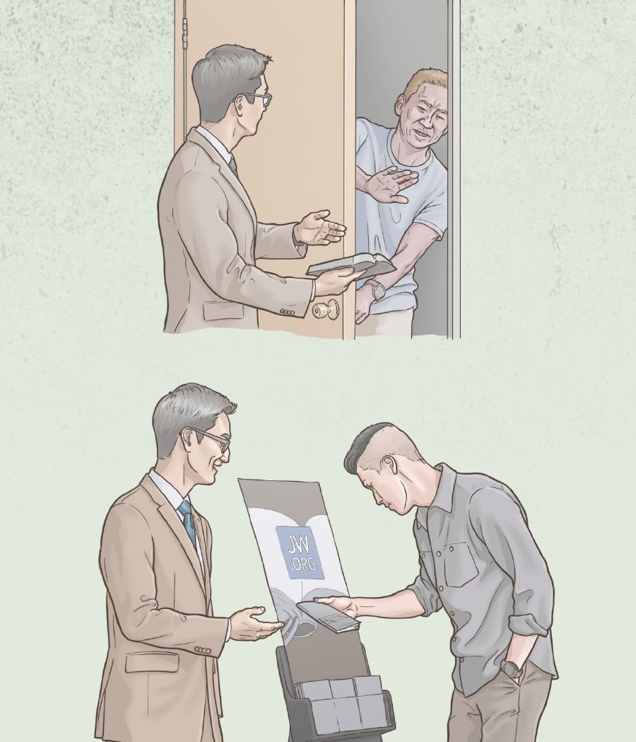 Một anh bị chống đối khi rao giảng từng nhà, nhưng sau đó gặp một người hưởng ứng khi làm chứng nơi công cộng