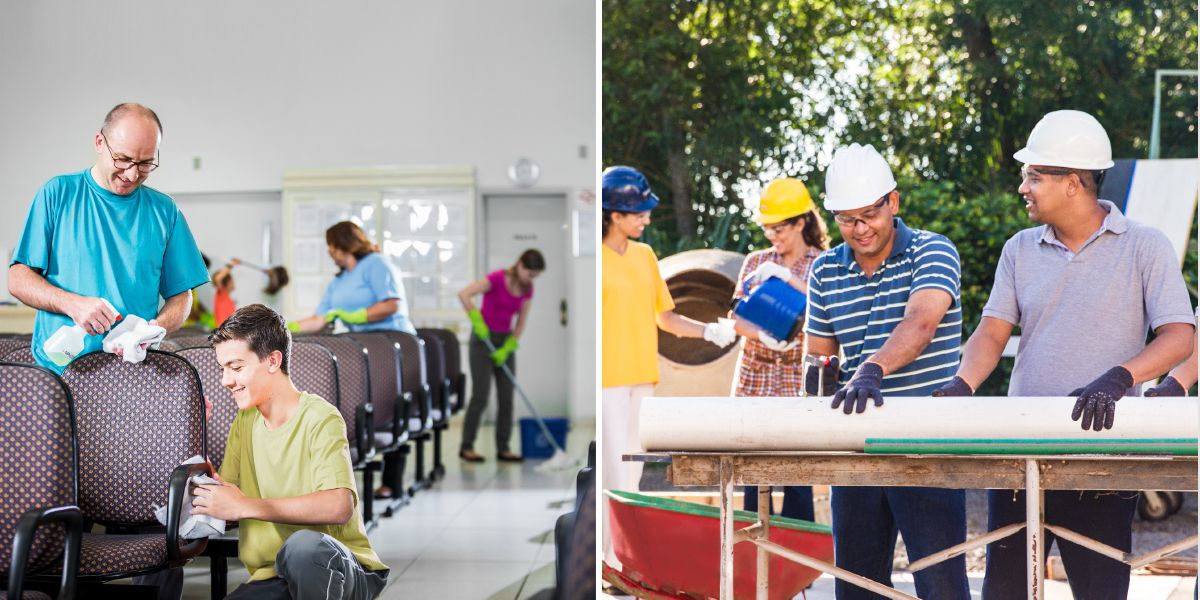 Nhân Chứng Giê-hô-va cùng làm việc với nhau tại Phòng Nước Trời