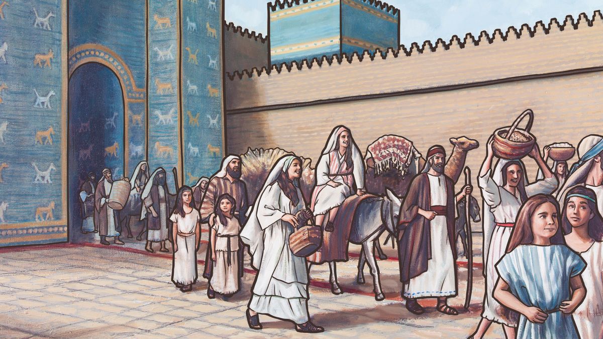 Un grupo de israelitas exiliados salen de Babilonia.