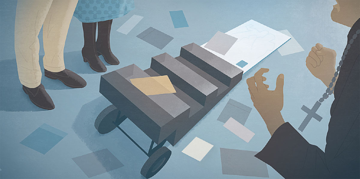 One angry priest de scatter magazine wey dey for preaching cart for public place as one husband and wife wey be Jehovah Witness stand for there and dey calm