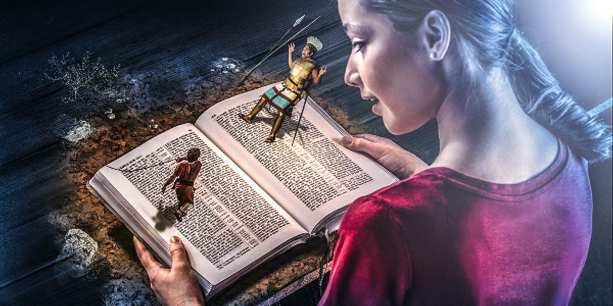 One young girl de think about the story of David and Goliath for Bible