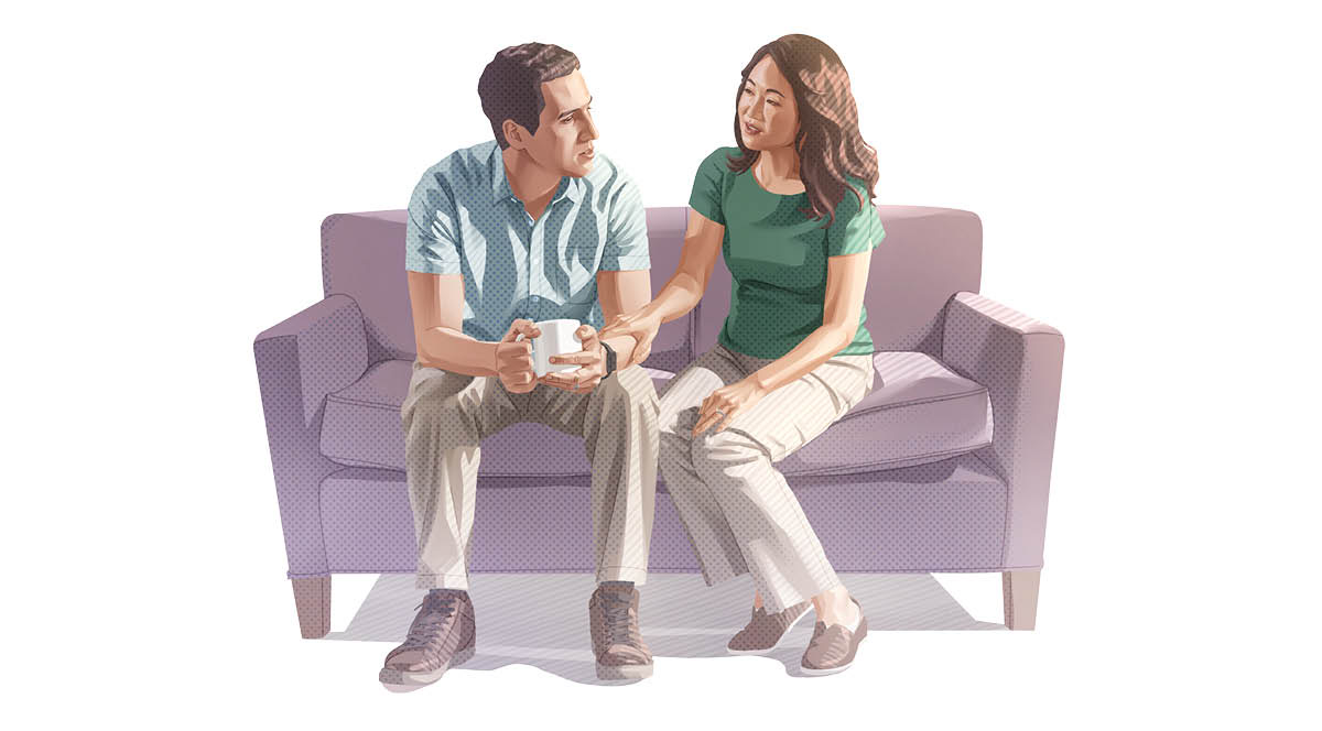 One husband and wife de talk about their problem together.