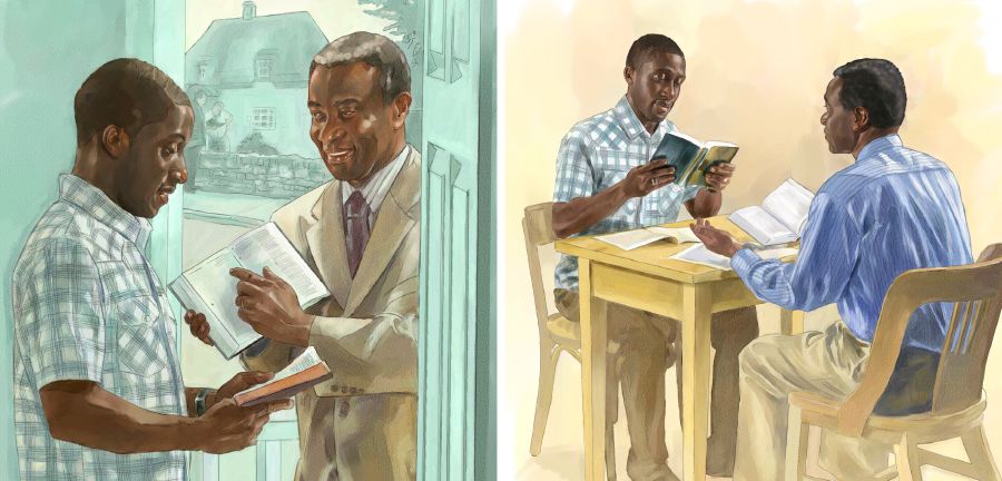 Jehovah Witness man de explain Bible for one man