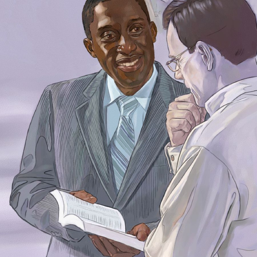 One Jehovah Witness man de preach the good news of the Kingdom to another man