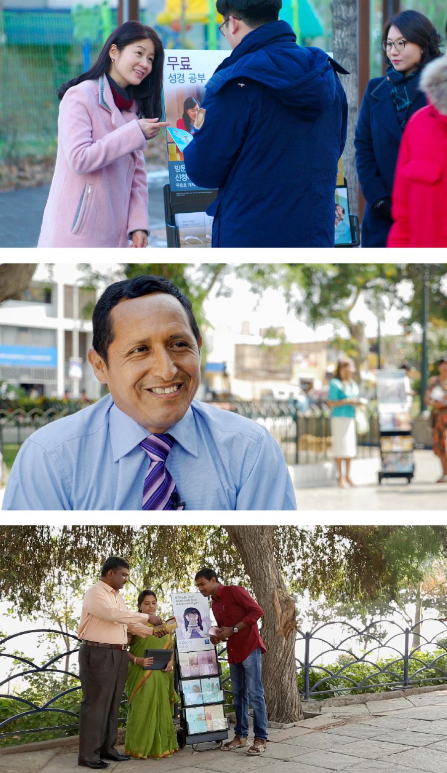 Mi Jung You de do public witnessing with cart; Jacob Salomé; Annies and e husband de do public witnessing with cart