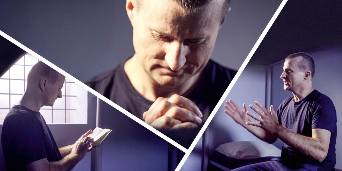 Some part of the video “We Fit Dey happy Even When People De Suffer Us.” Collage: Konstantin Bazhenov for prison. 1. He de read Bible. 2. He de pray. 3. He de sing Kingdom song loud.