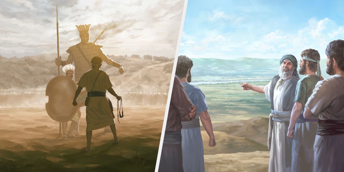 David meet Goliath for war; Joshua and e men prepare to enter Promised Land