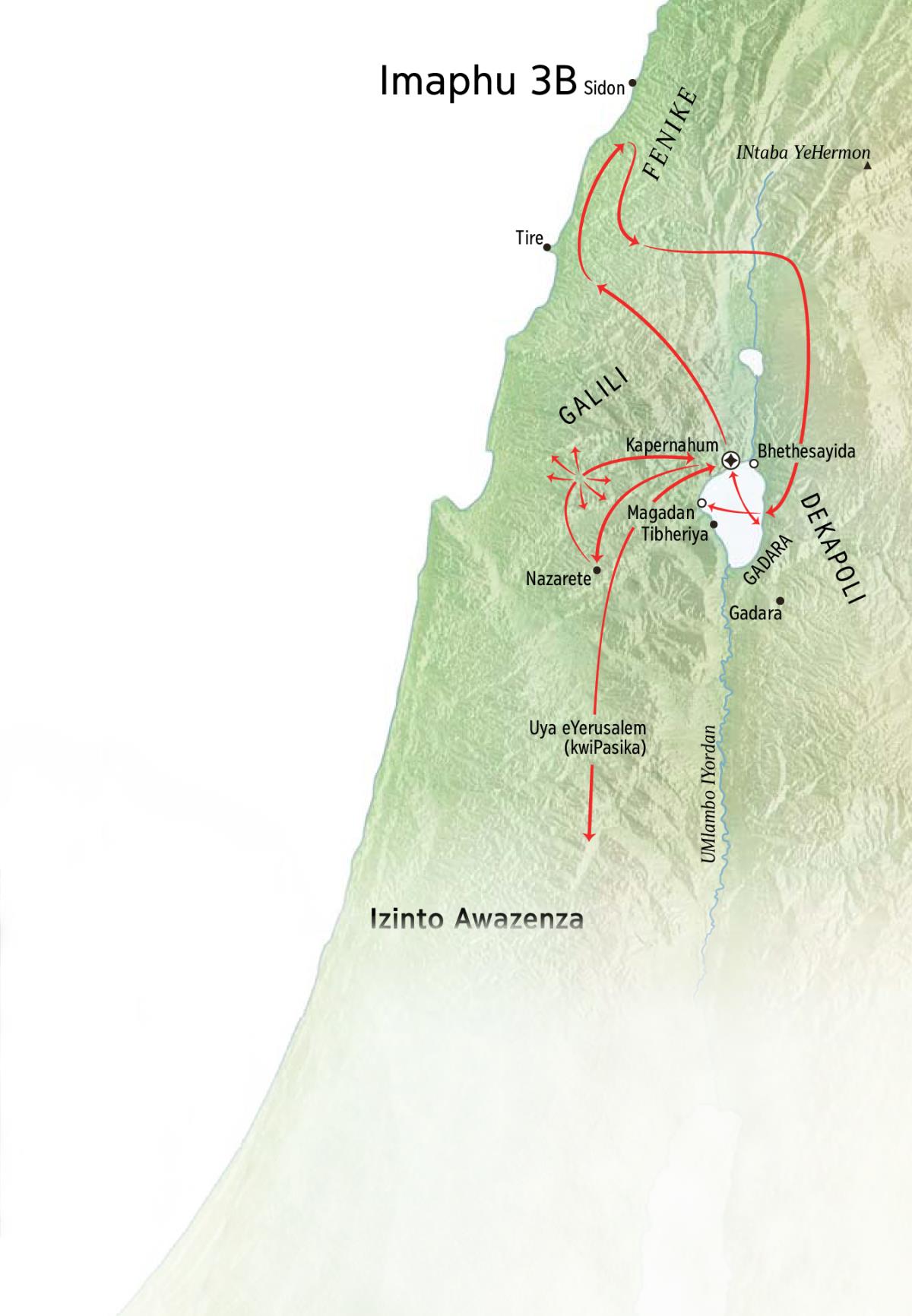 Map of locations related to Jesus’ ministry around Galilee, Phoenicia, and Decapolis