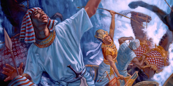 Omi bo Fáráò àtàwọn ọmọ ogun Íjíbítì mọ́lẹ̀ nínú Òkun Pupa.