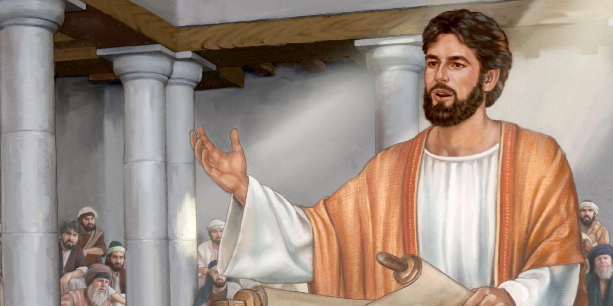 Jésù mú àkájọ ìwé dá ní, ó sì ń sọ̀rọ̀