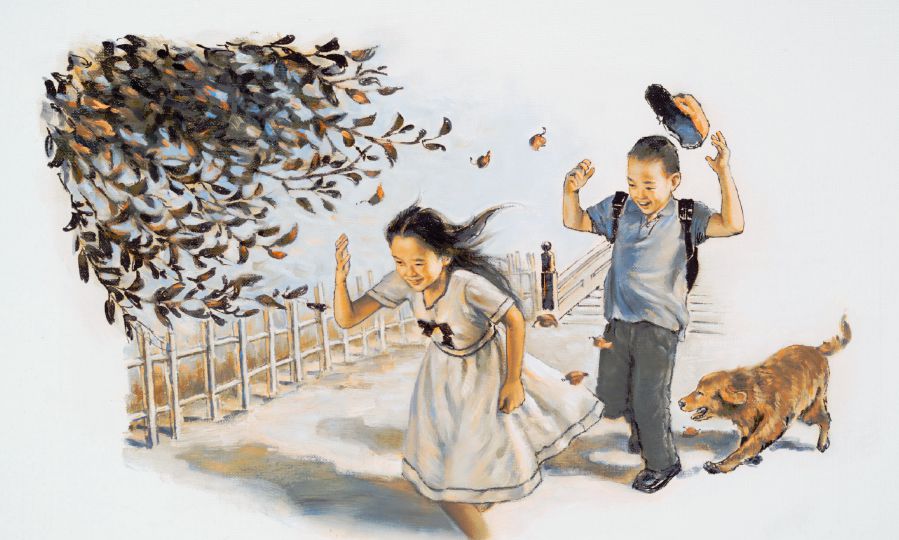 Atẹ́gùn ń fẹ́ lu ọmọkùnrin àti ọmọbìnrin kan