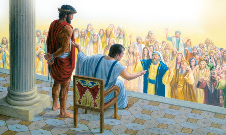 Nígbà tí Pílátù mú Jésù jáde, àwọn èèyàn náà ń pariwo