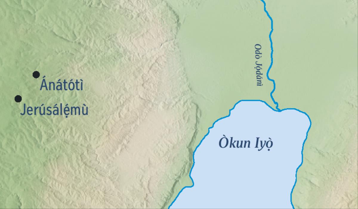 Àwòrán ilẹ̀ Jerúsálẹ̀mù àti Anátótì ìlú ìbílẹ̀ Jeremáyà