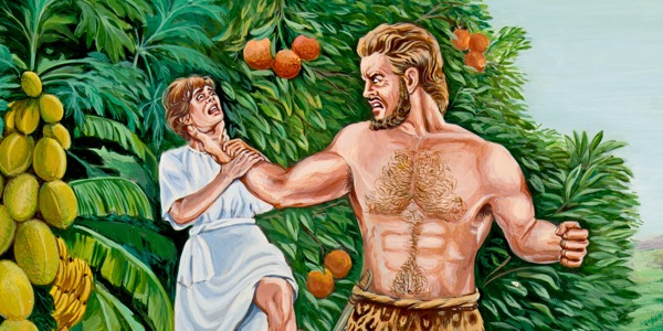 Òmìrán kan fẹ́ na ọkùnrin kan