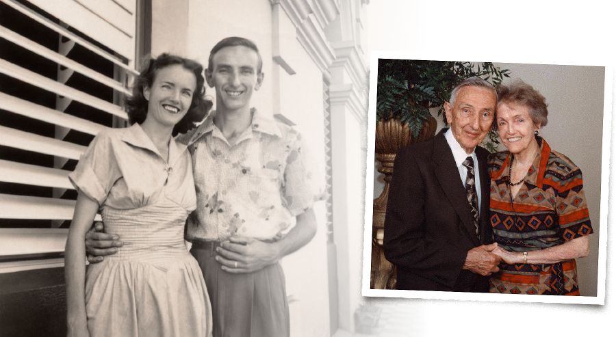 Ronald and Maxine Parkin shortly after they got married and at their 50th wedding anniversary