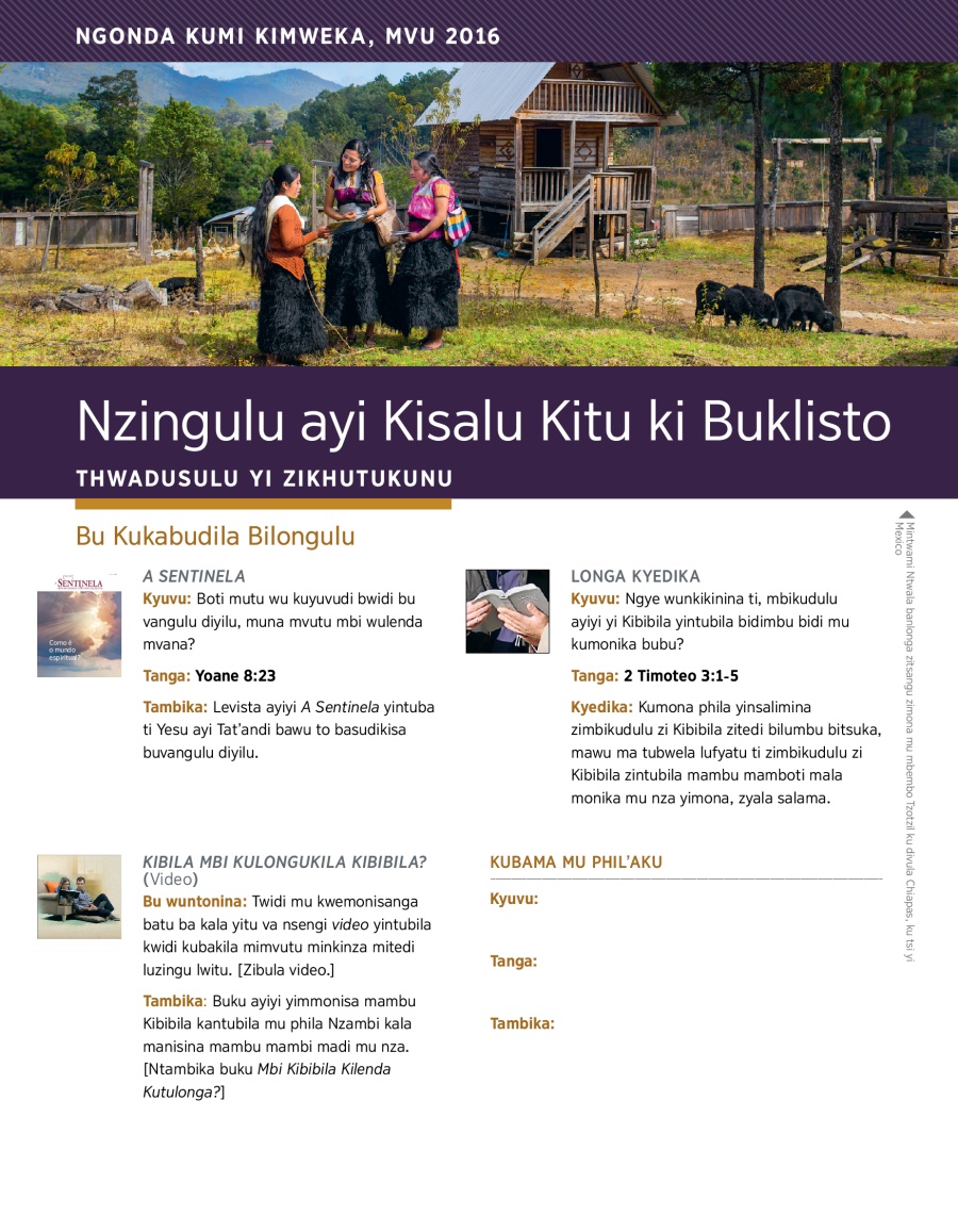 Nzingulu ayi Kisalu Kitu ki Buklisto—Thwadusulu yi Zikhutukunu, Ngonda yi Kumi Kimweka, mvu 2016