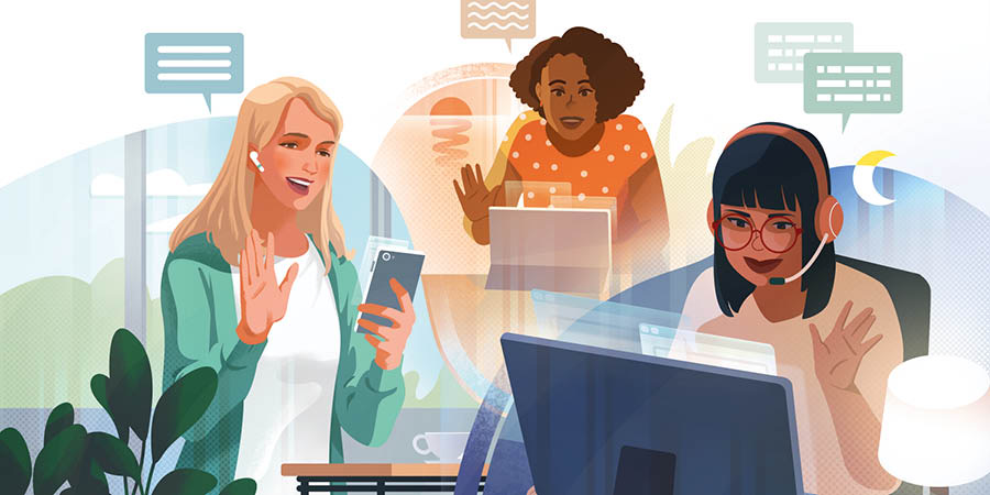 世界各地的朋友通过视频会议保持联系