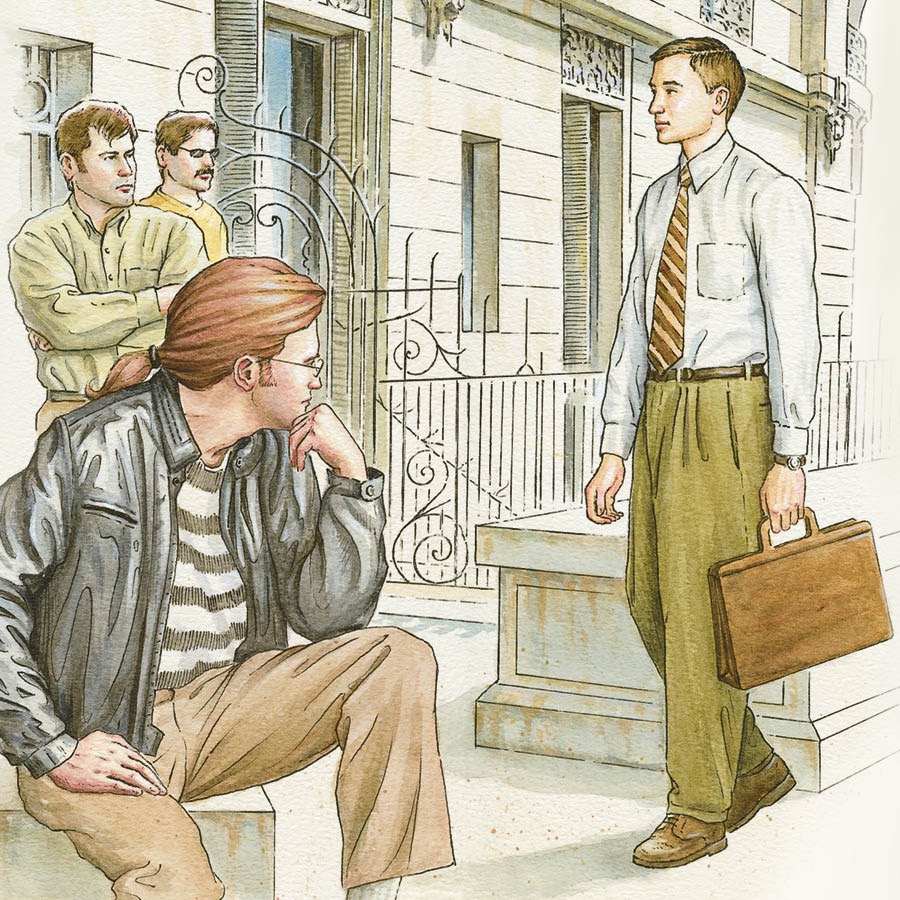 几个男子在观察住在附近的耶和华见证人