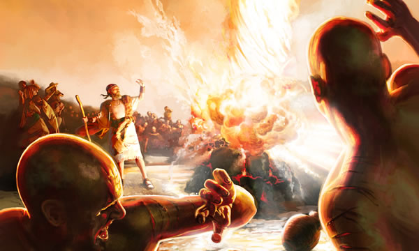 巴力的先知亲眼看见有火从天而降吞灭以利亚的祭牲