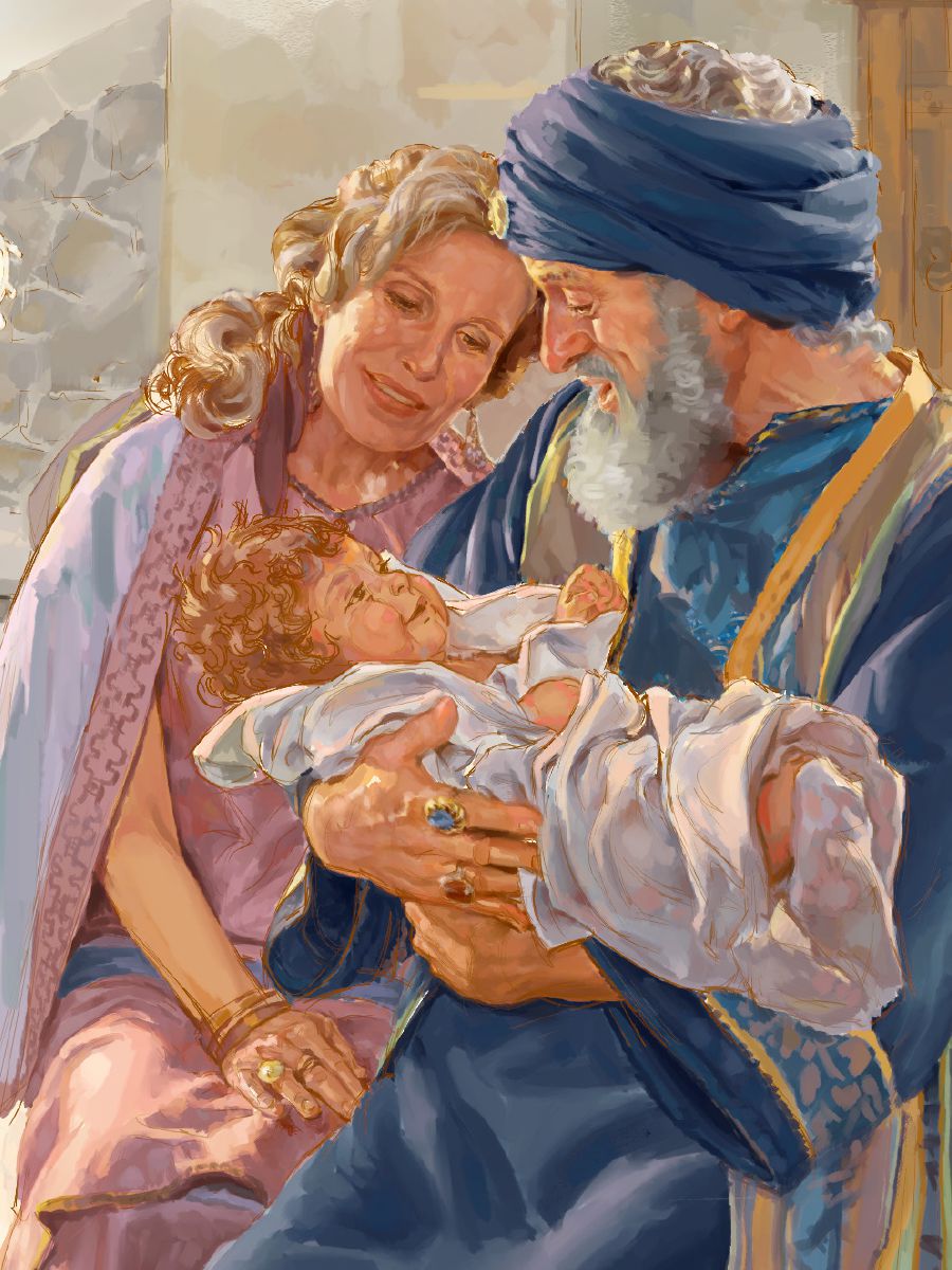 约伯和妻子抱着孩子