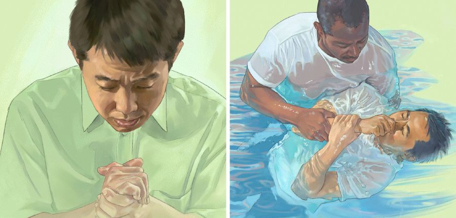 一个男子喺祷告中献身俾上帝,之后佢受浸