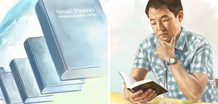 好多唔同语言嘅圣经; 一个男子睇佢母语嘅圣经