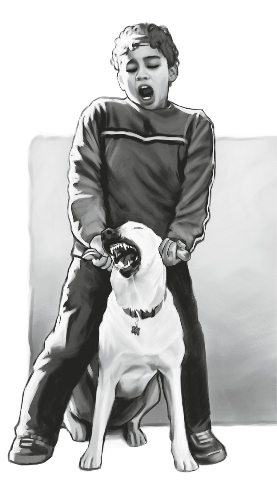 狗被男孩抓住耳朵，变得很生气