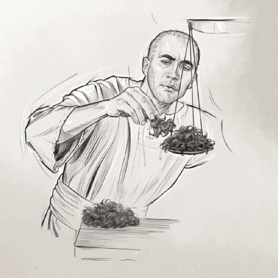 以西结用天平称量自己毛发，分成几份