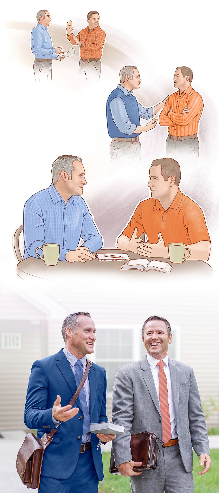 一个弟兄为了解决问题，多次找另一个弟兄讲和，后来他们一起愉快地传道