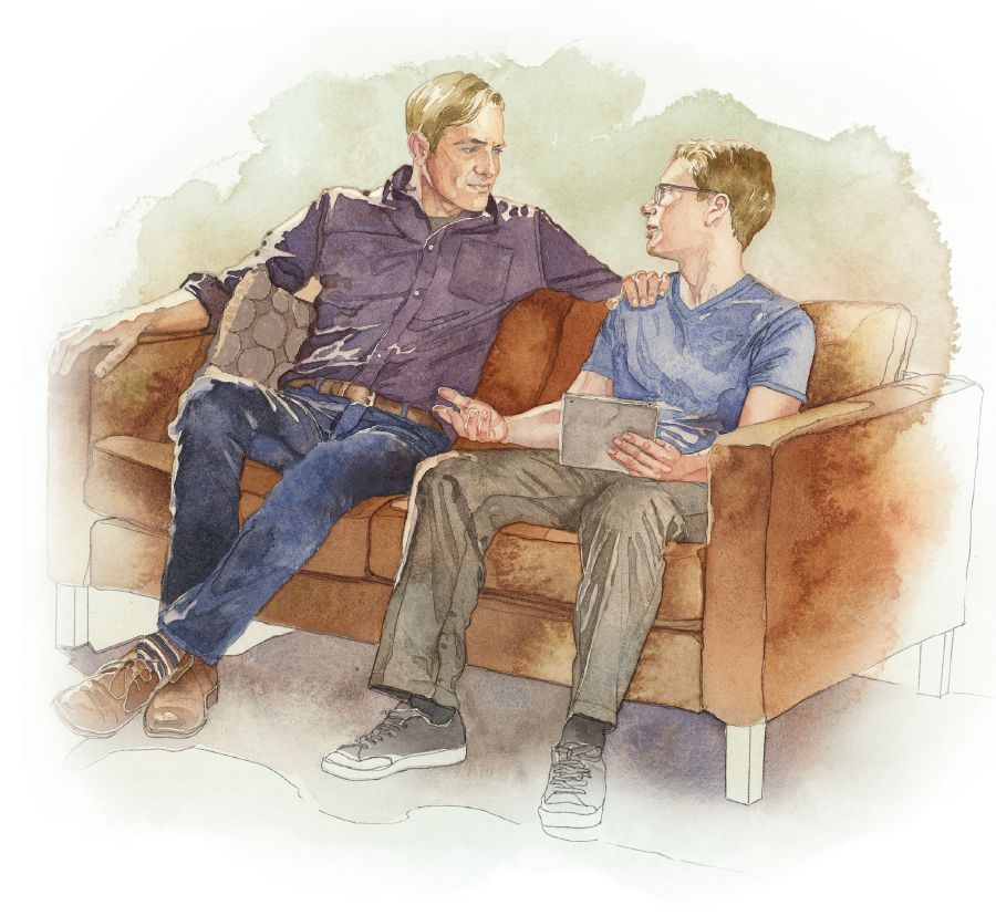 一个爸爸耐心聆听佢十几岁嘅仔讲话