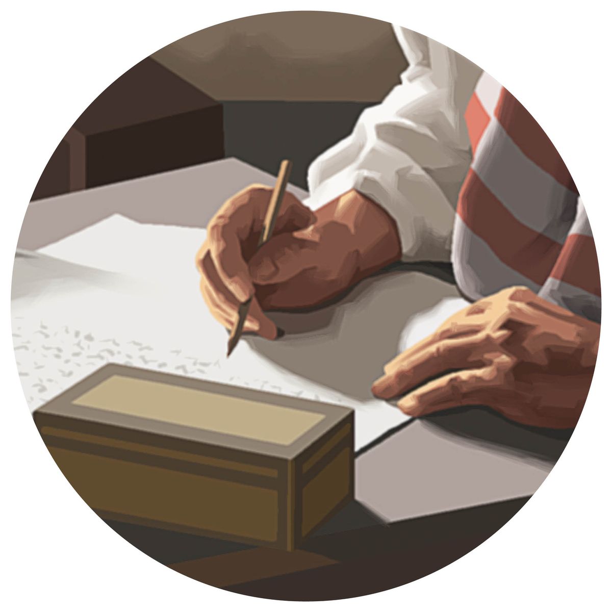 使徒约翰在书卷上写字。