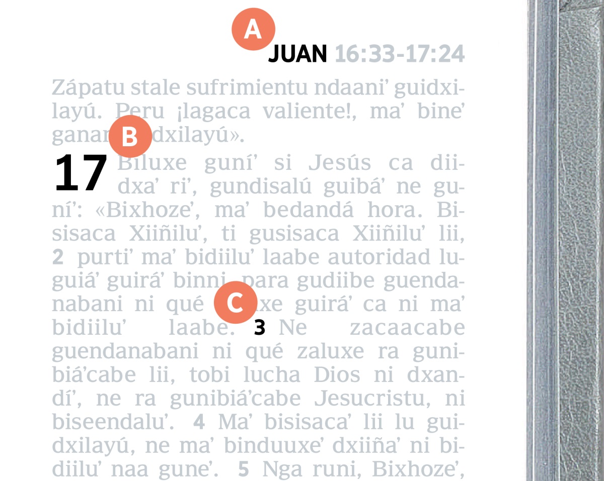 Ca letra A, B ne C culuíʼcani ti yaza ni zeeda lu Biblia.
