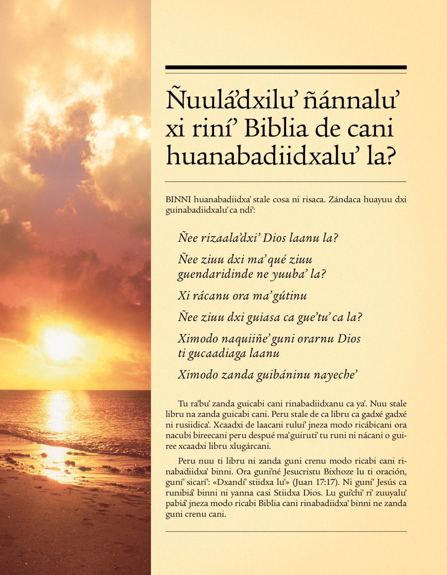 Tratadu Ñuuláʼdxiluʼ ñánnaluʼ xi riníʼ Biblia de cani huanabadiidxaluʼ la?