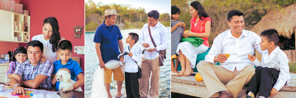 A family of Jehovah’s Witnesses: 1. studying the Bible, 2. engaging in the Christian ministry, 3. enjoying recreation