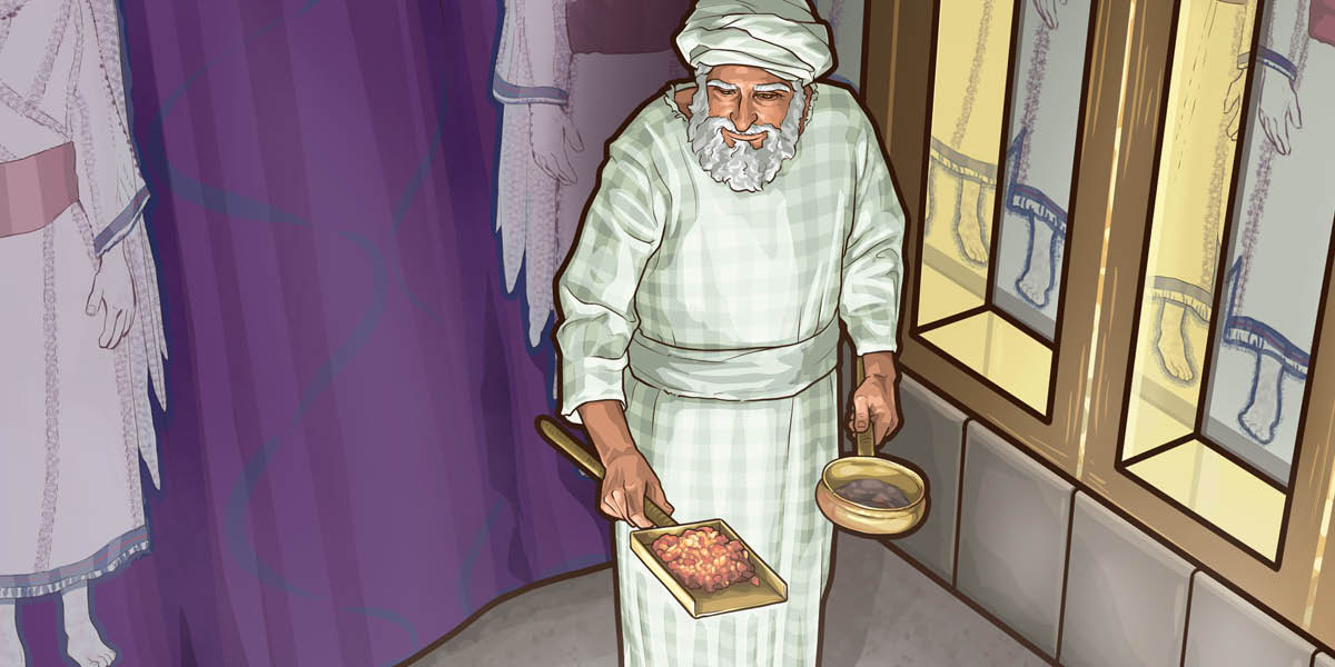 The high priest entering the Most Holy, carrying incense and burning coals.