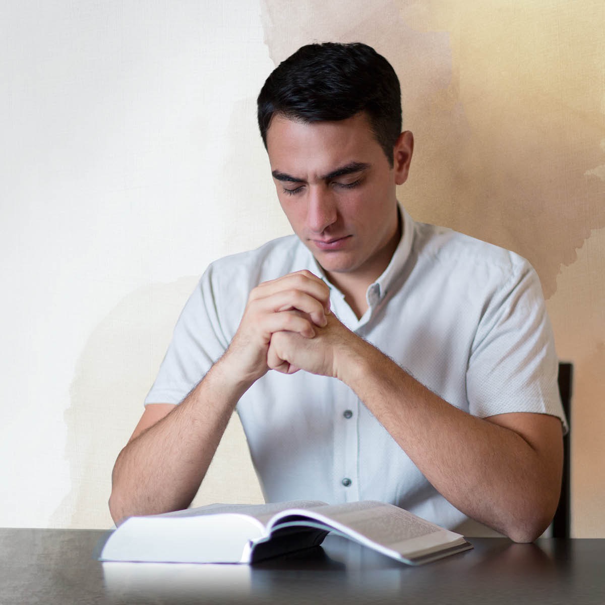 A brother meditating on what he just read in the Bible. He is imagining Esau selling his birthright to Jacob in exchange for a bowl of lentil stew.
