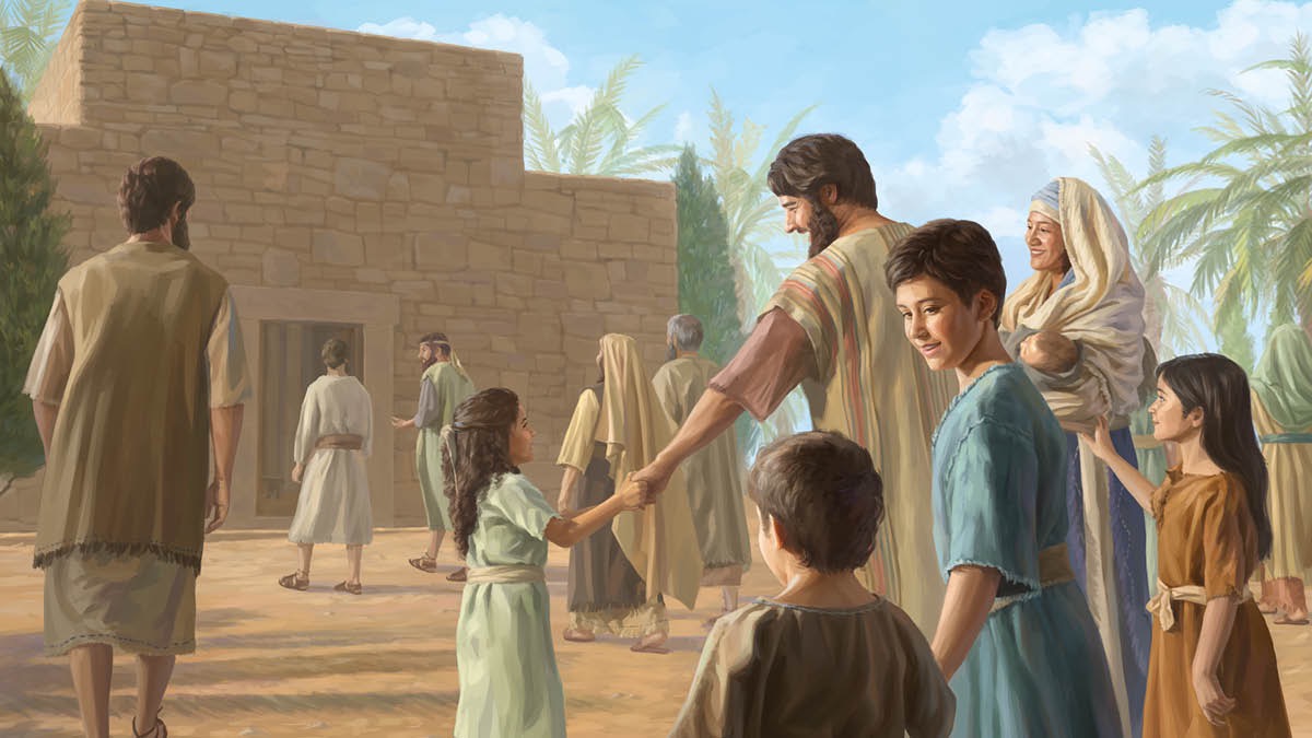 Joseph and Mary take their family to the synagogue on the Sabbath